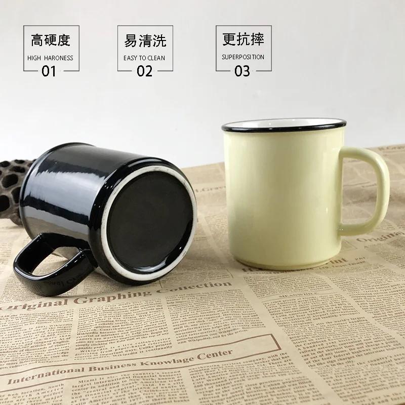

Minimalist Mug Ceramic Nordic Vintage Enamel Coffee Handmade Personalized Handle Cup Reusable Stirring Plain Black Mugs KK60MK