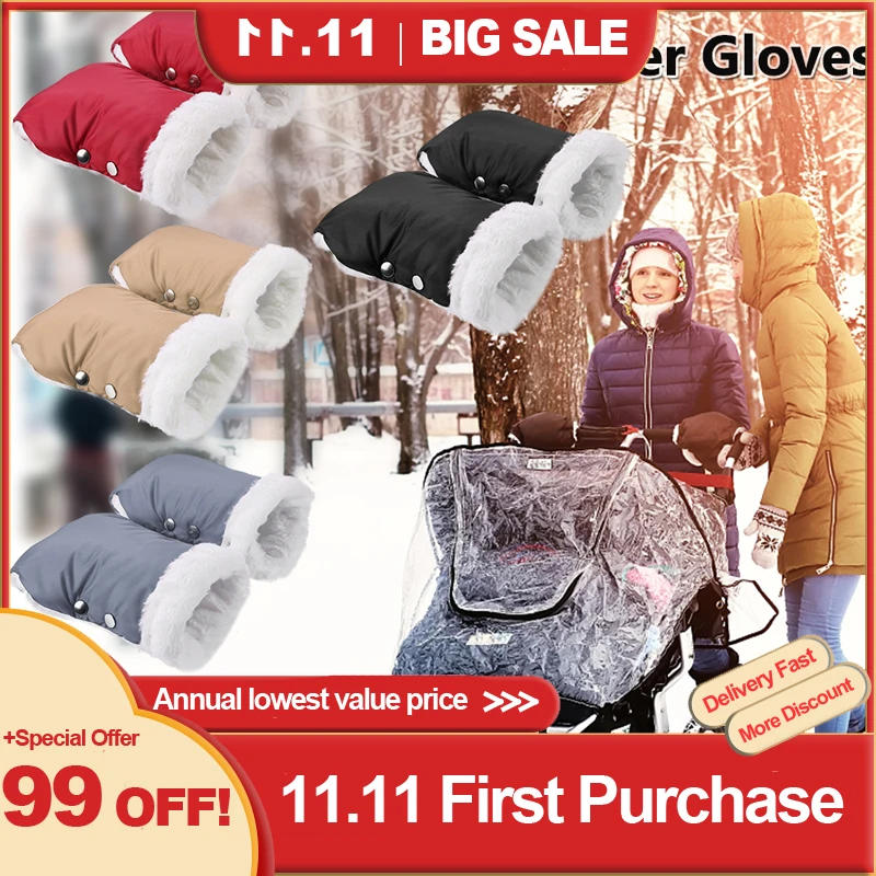 

Baby Buggy Clutch Cart Muff Glove 1 Pair Winter Warm Stroller Gloves Waterproof Baby Cart Fleece Hand Muff Mittens