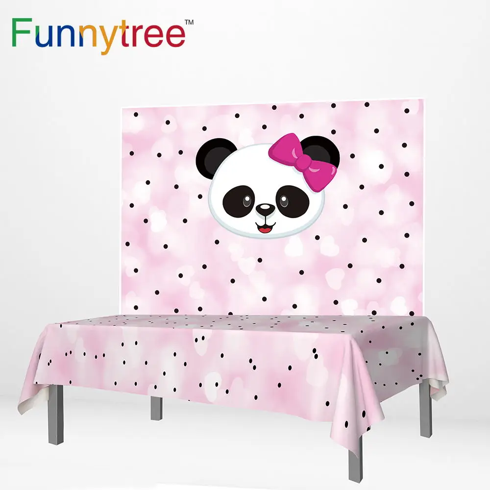 Funnytree вечерние баннер фото девочка фон розовый мультфильм панда точка дети день рождения фон скатерть Фотофон