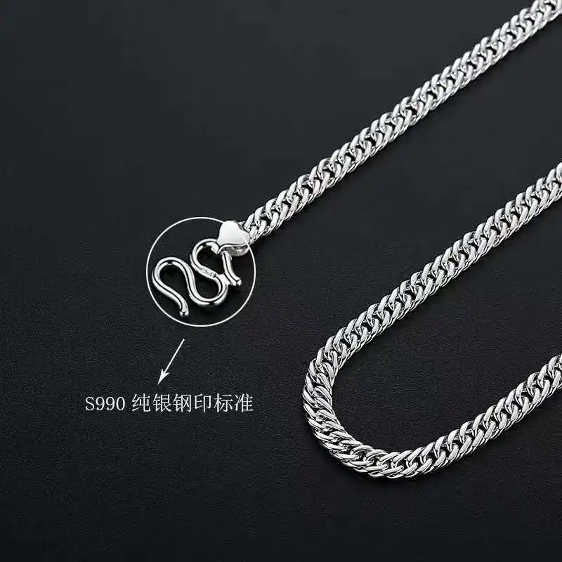 New fashion pure silver chain 999 silver hip hop 999 silver authentic personality necklace for man domineering man's necklace
