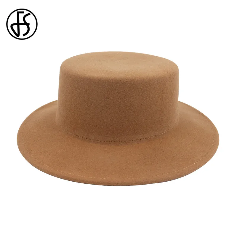 

FS 5 Color Women Men Top Jazz Hat Winter Wool Fedoras Solid Color Wide Brim Felt Hats Black Red Bowler Party Church Caps 56-58CM