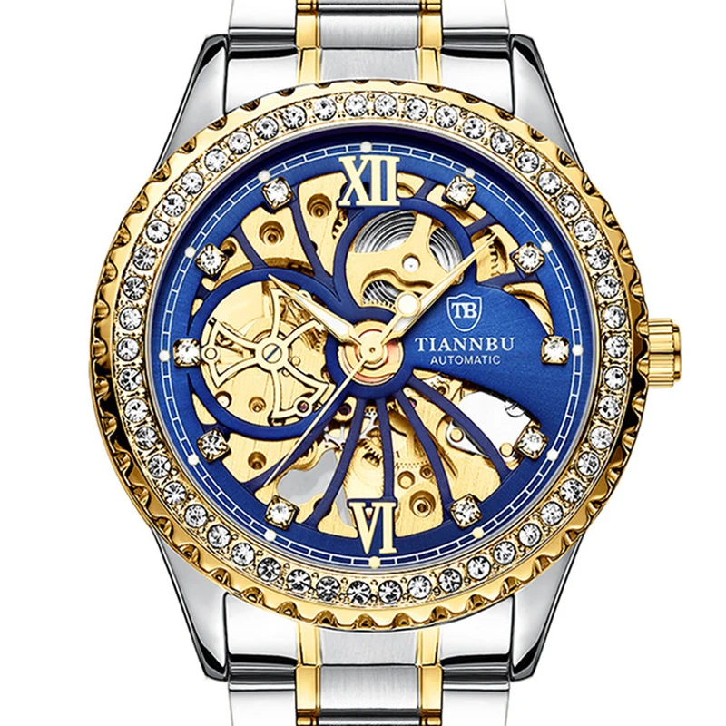 

TIANNBU Automatic Mechanical Business Man's Wristwatch Hardlex Mirror Waterproof Hollow-carved Diamond-encrusted Watch Men