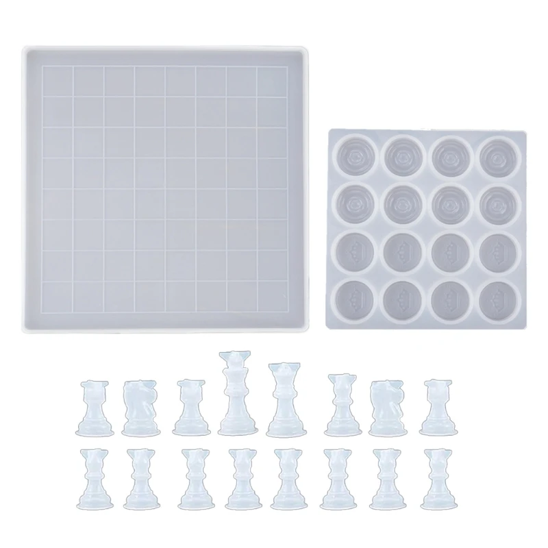 

Chess Set with Checkers Board Silicone Resin Mold Full Size 3D Chess Crystal Epoxy Casting Mold for DIY Art Craft Making