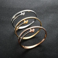 luxury butterfly crystal bracelets for women gold color stainless steel luxury fashion men cuff bangle womens charm jewelry