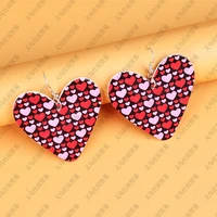 hot selling valentines day wooden round love white language love leopard pattern earrings for women jewelry decoration gift