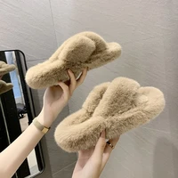 house slippers women winter faux fur fashion warm shoes woman slip on flats female slides black gray cozy home furry slippers