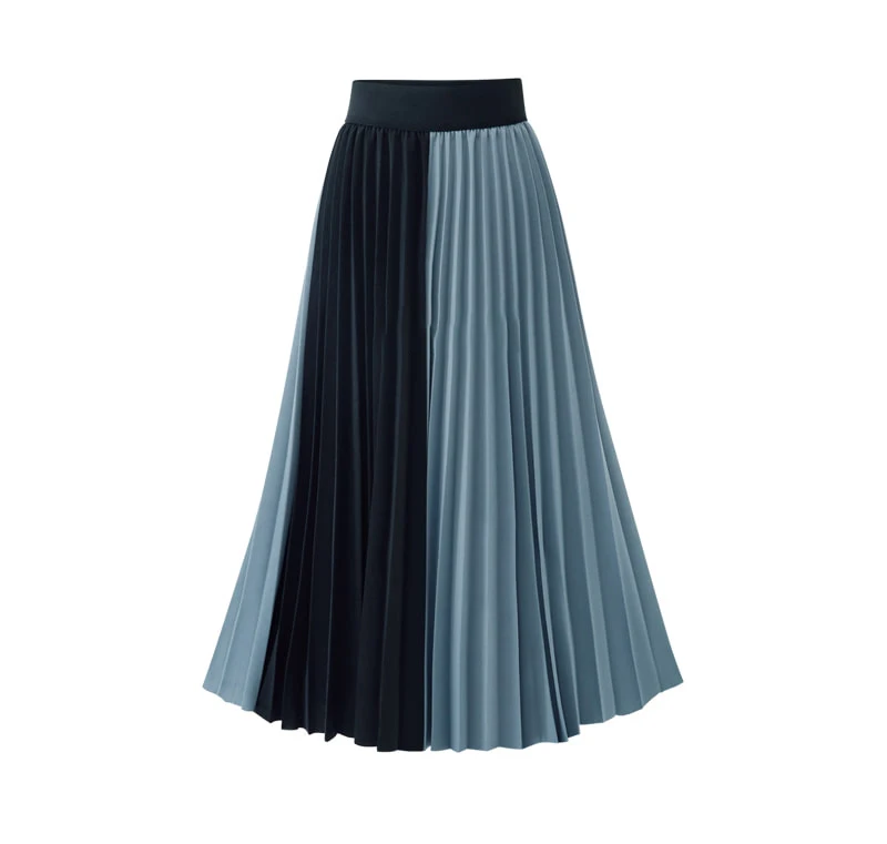 

Colorblock pleated skirt with pleated stitching chiffon skirt