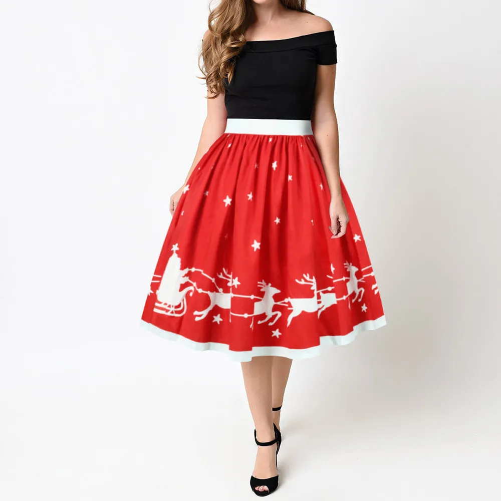 Женская рождественская юбка с 3D принтом Санта Клауса расклешенная эластичная