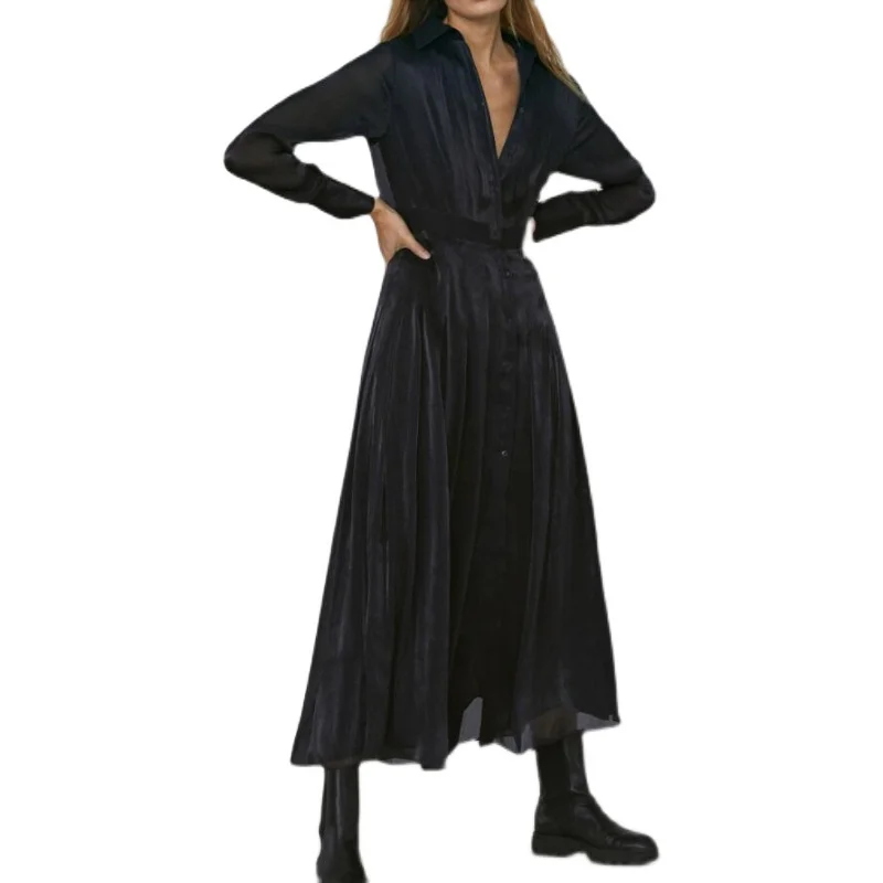 

Spring/summer 2021 New Fashion Shimmering Elegant Slim Black Dress Long Sleeve Single Row
