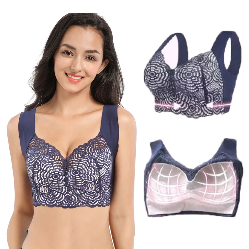 

Plus Size Comfort Super Elastic Breathable Lace Bra Push up Wire Free Women Vest Lingerie Thin Cup Sexy Sport Sleep Brassiere