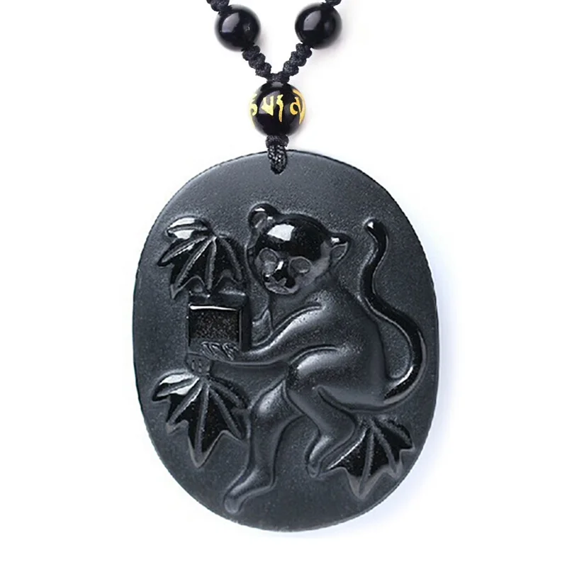 Black Obsidian Monkey Necklace Pendant Lucky Amulet Jewelry Black Lucky Jewelry