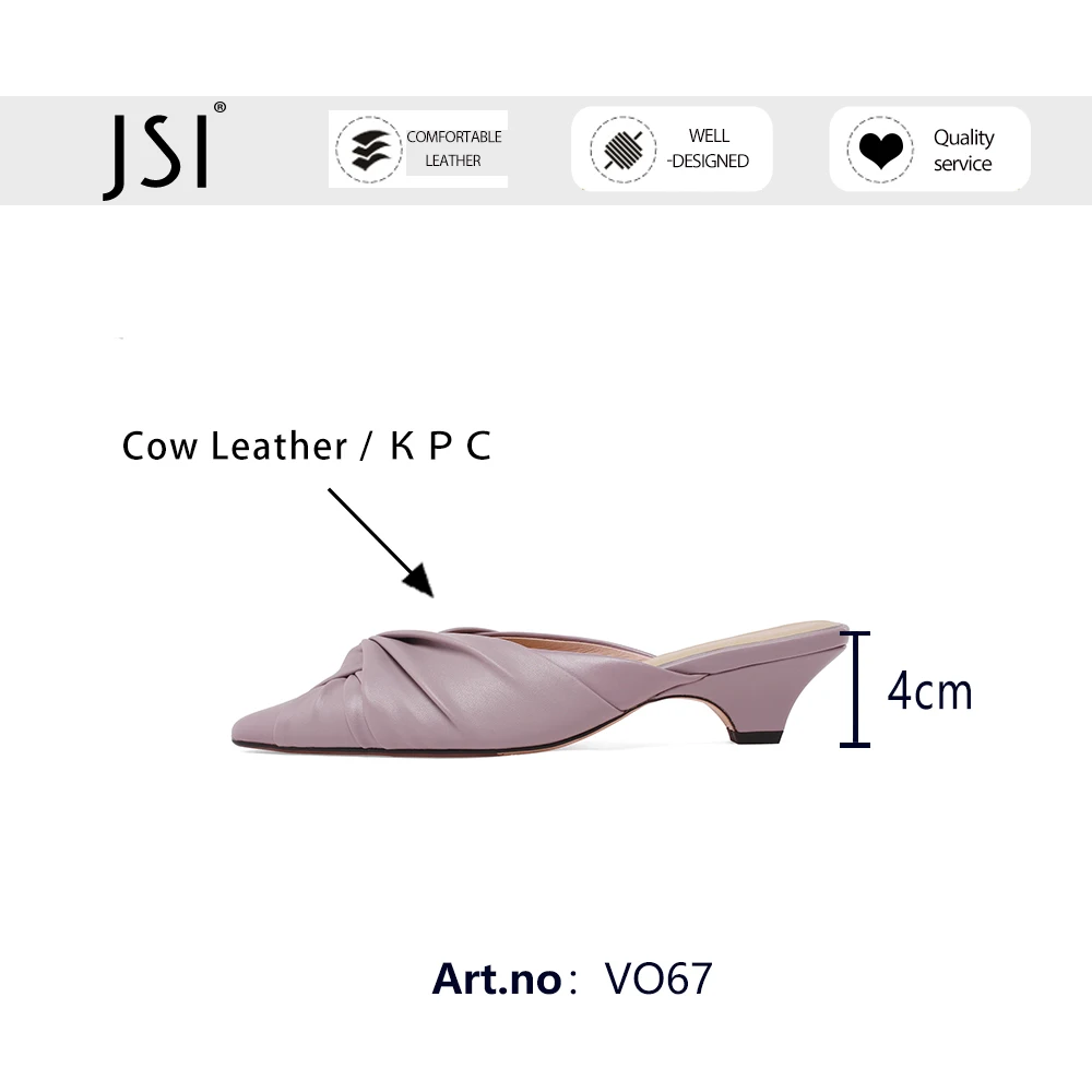 

JSI Mules Genuine Leather Mid Sweet Pleated Women Shoes Pumps Heels Comfortable Dressing Daily Summer Pointed Toe Shoes VO67