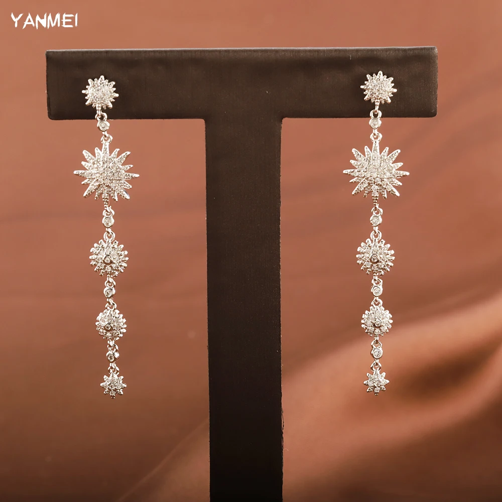 

Luxury Shiny Exquisite Zircon Long Pendant Earrings Classic Star Flower Banquet Jewelry Crystal Elegant Jewelry-accessories