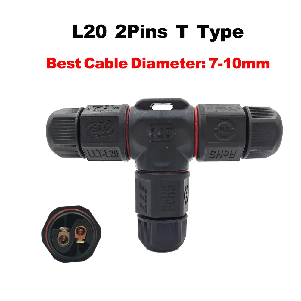 L20-2P-T L16 L20 IP67 крестообразный разъем водонепроницаемый светодиодный разъем для наружного использования проводной разъем 2pin 3pin ip-кабель разъем для светодиодный светильник - Цвет: L20-2P-T