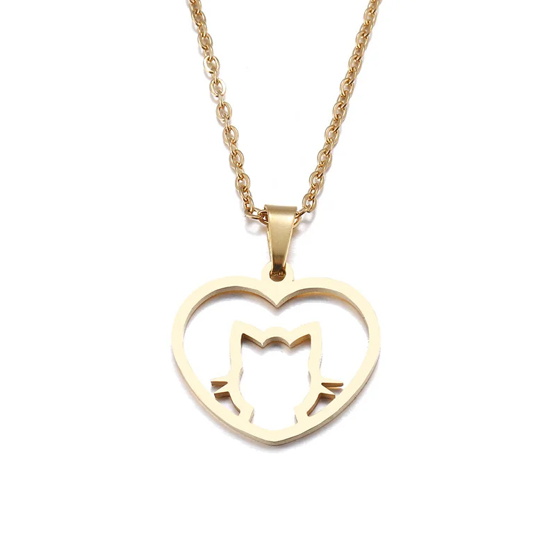 

2021 Stainless Steel Cute Cat Heart Pendant Necklace For Women Lover's Gold Color Cat Animal Necklace Valentine's Day Jewelry