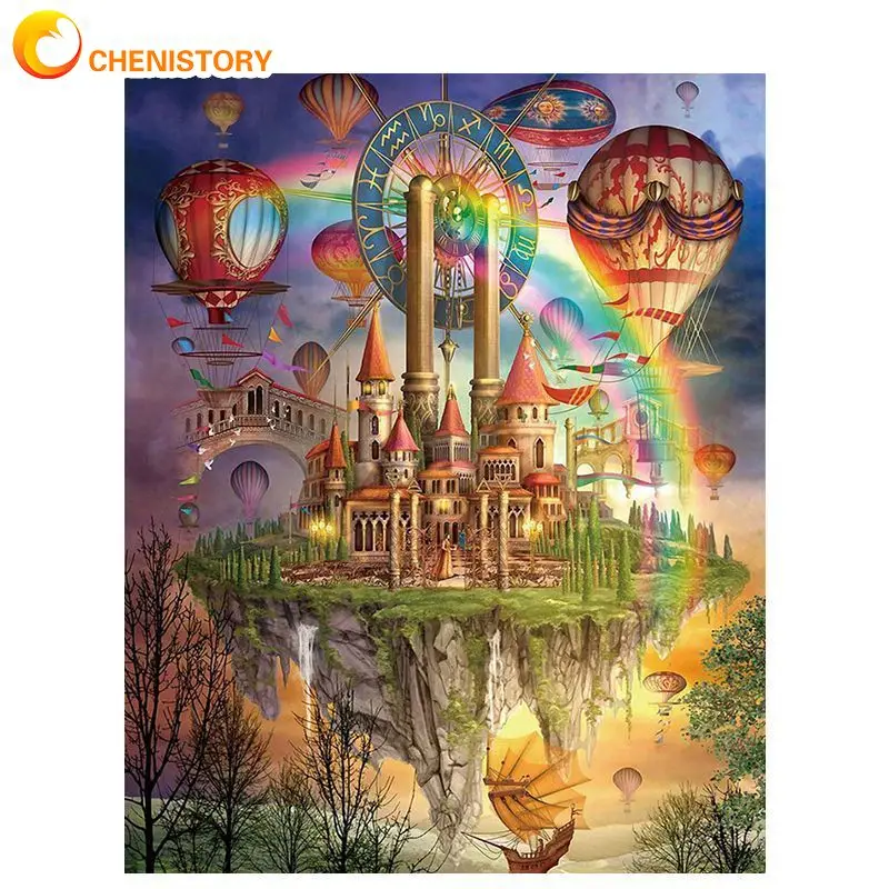 

CHENISTORY Diamond Embroidery Rainbow Castle Scenery Diamond Painting Full Square New Arrival Rhinestones Pictures Diamond Mosai