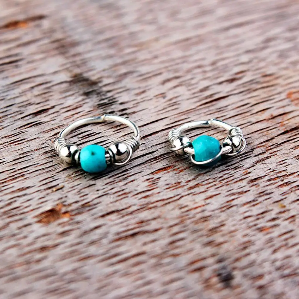 Кольцо в нос с бирюзой для мужчин и женщин небольшое стальное украшение пирсинга