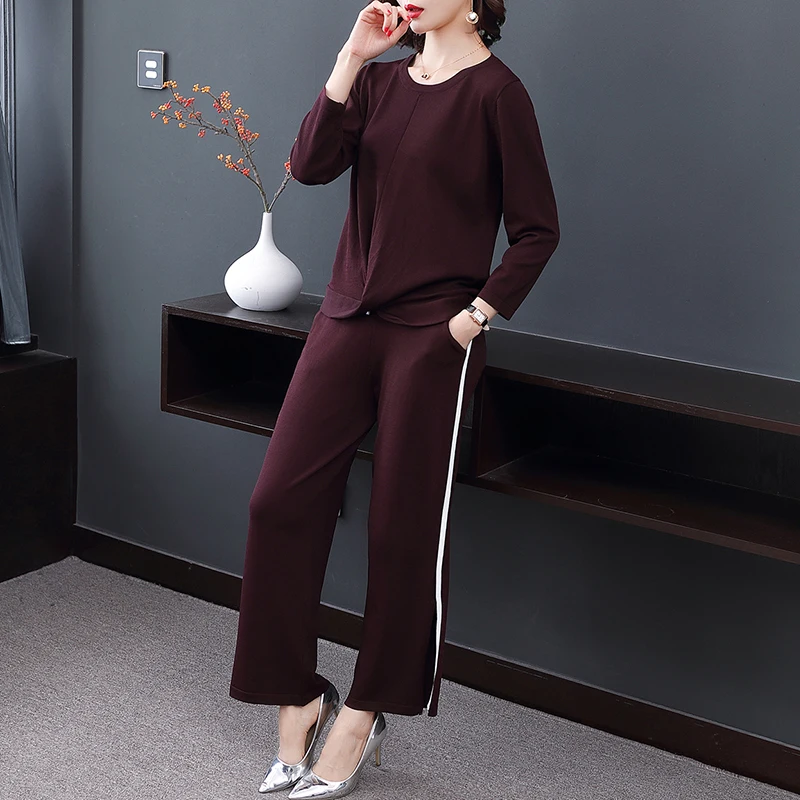 трикотажный костюм спортивный женский Плюс размер из двух предметов свитер