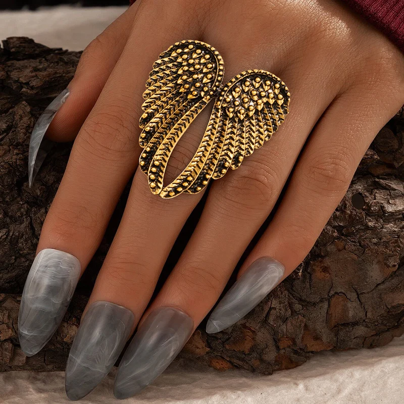 

HuaTang Antique Silver Color Wing Knuckle Ring for Women Vintage Geometric Midi Finger Rings Female Decoration Jewelry Anillos