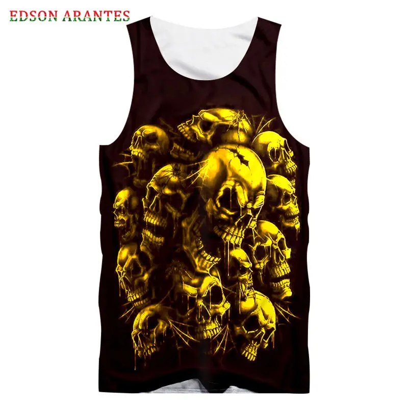 Ужасные летние мужские майки новинка 3d принт золотой череп ворс для мужчин wo хип