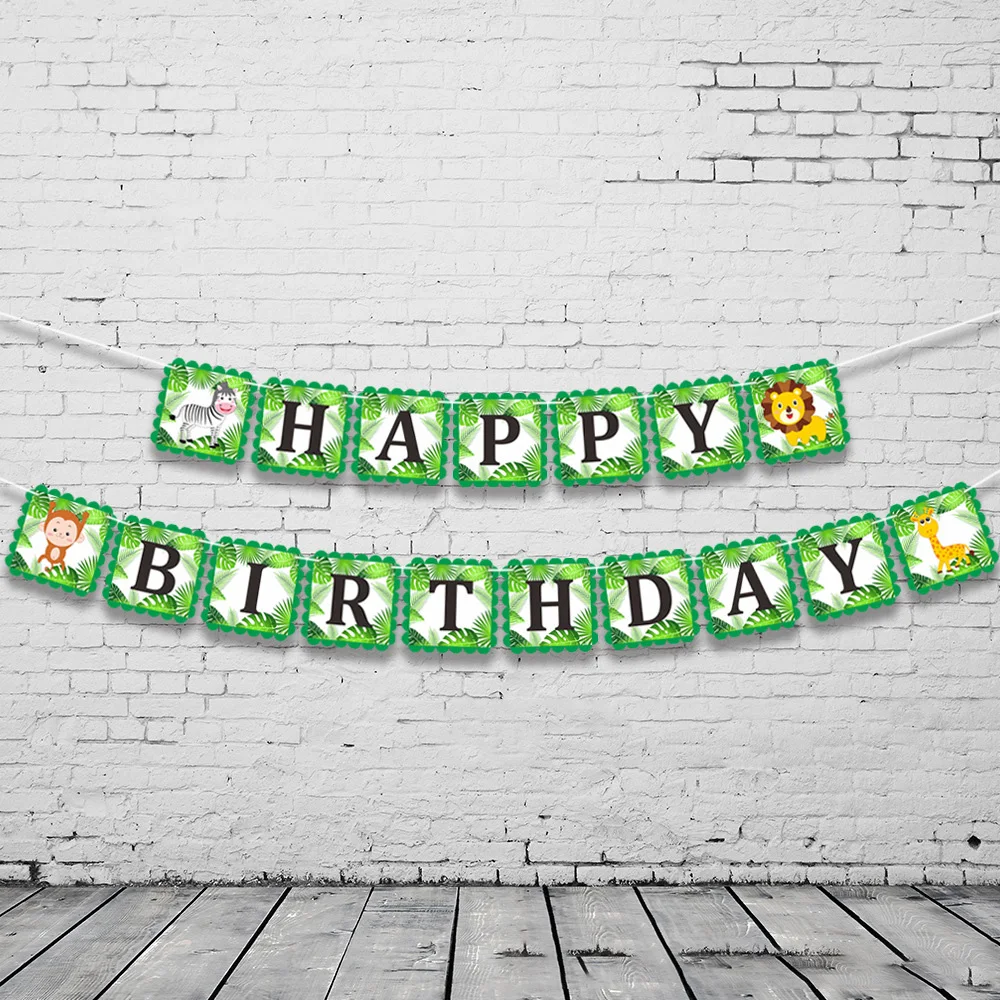Lychee DIY с днем рождения животные в джунглях яркий баннер флаги для вечеринки