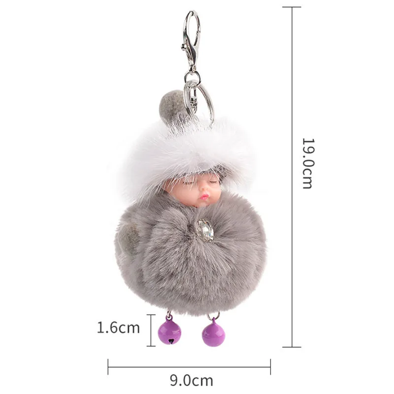 Милые пушистые спящие Детские брелоки женские помпоны из кроличьего меха брелок