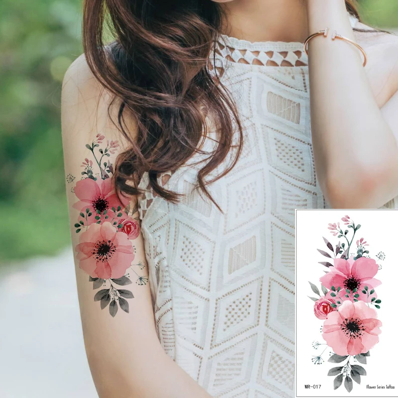 Акварельная тату-наклейка с розовым цветком персика цветок переводная картинка