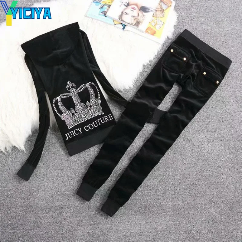 Velvet Zipper Sweatshirt And Pants Winter Velour Pants Suit Hoodies Women 2022 Women's Sweatshirt Fabric Tracksuits Velour Suits