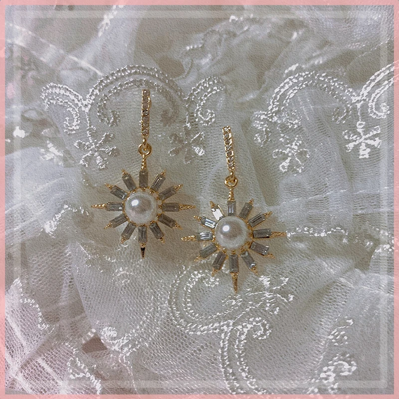 

fashion Silver needle Earrings lolita Vintage simple stars Diamond inlay goddess All-match Cosplay Tea Party Daily Girl Eardrop