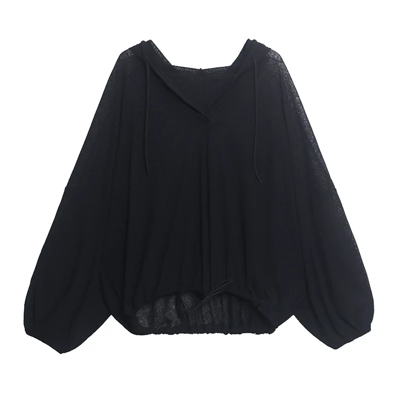 

Max LuLu Summer New Fashion 2021 Women Loose Hooded Sweatshirt Ladies Thin Black Hoodies Girl Solid Drawstring Clothes Plus Size