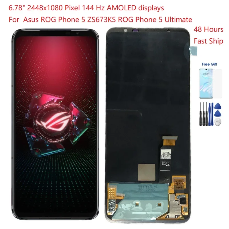 Pantalla AMOLED de 6,78 pulgadas para tel&eacute;fono m&oacute;vil, digitalizador de pantalla Lcd de 144 Hz para Asus ROG Phone 5 ZS673KS, Ultimate Lcd-0