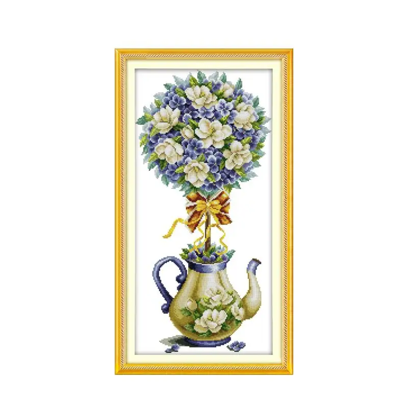 

Magnolia teapot cross stitch kit cartoon 14ct 11ct count stamped print canvas stitching embroidery DIY handmade needlework