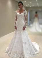 2019 sheer long sleeves mermaid wedding dresses v neck long sleeve bodice bridal gowns modest vestidos de marriage custom