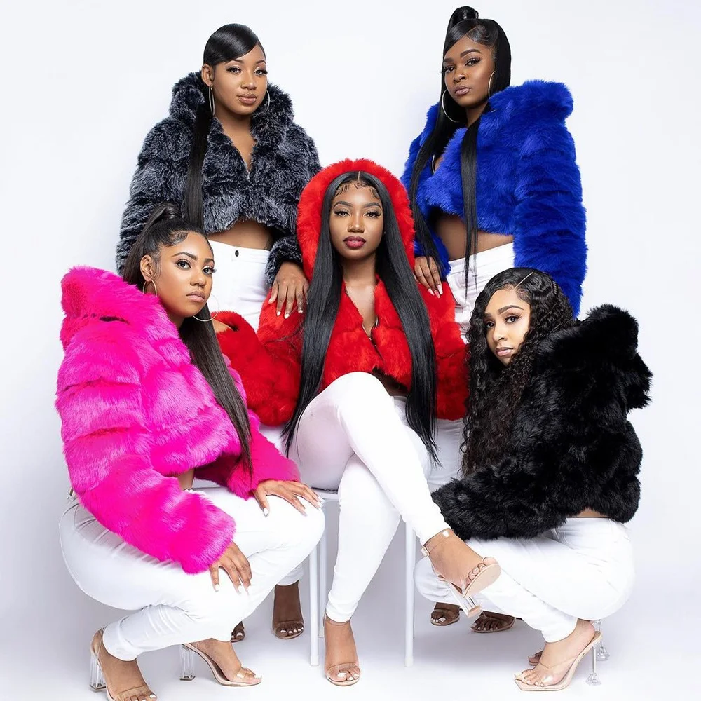 2022 winter new imitation fur coat fashionable street fur personality stitching zipper net red hot-selling hooded jacket