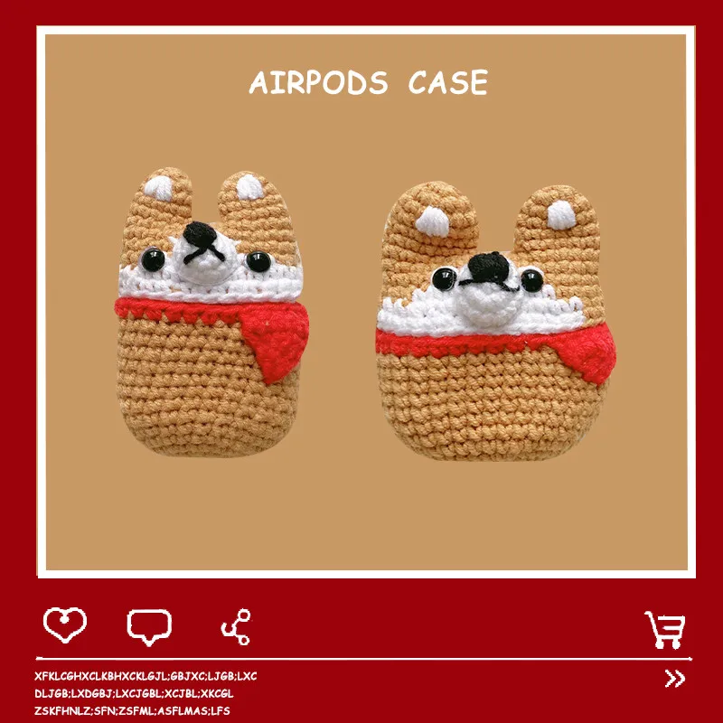

New Knitting Shiba Inu Gog plush to keep warm soft Earphone Case For Airpods1 2 Case Protective Cover For AirPod Pro with strap