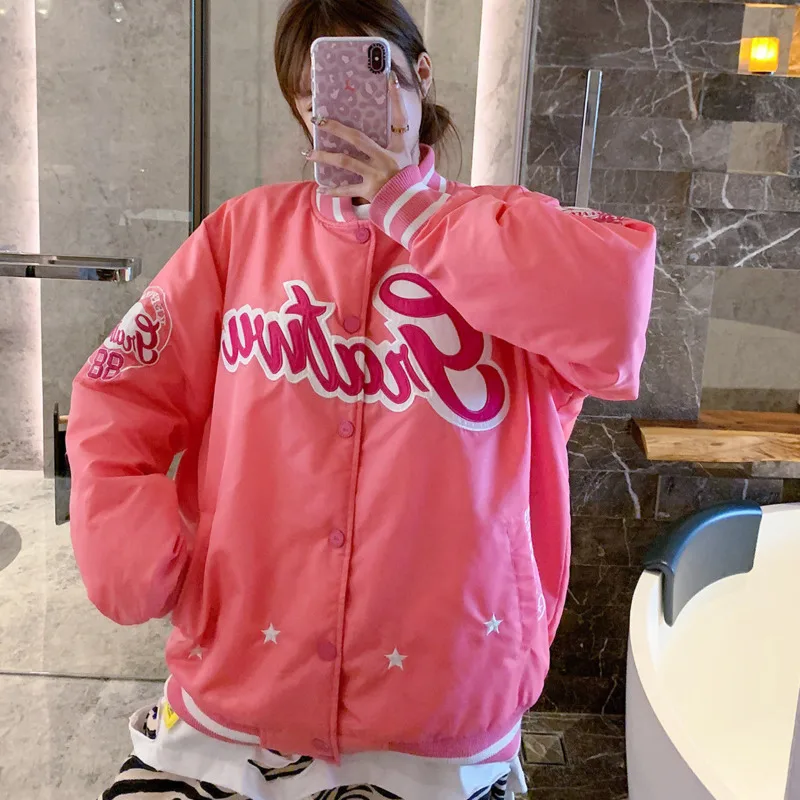 Американский бомбер бейсбольная куртка с вышитыми буквами для женщин и мужчин