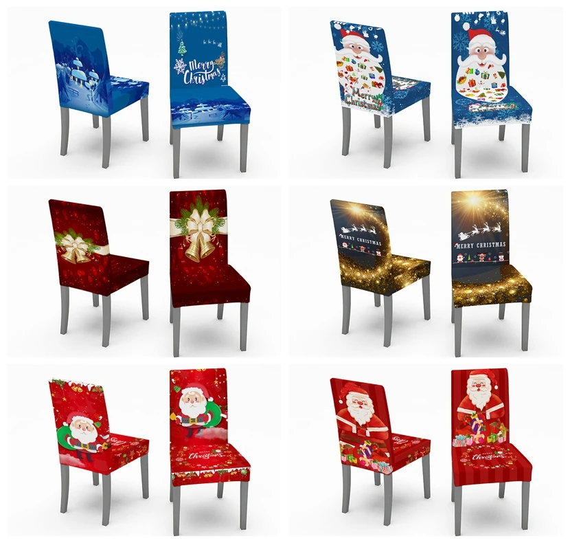 

6Pcs Christmas Chair Cover Seat Cover Stretch Case Fit Large Family Xmas Stretch High Back Slipcovers Home Banquet Decoration