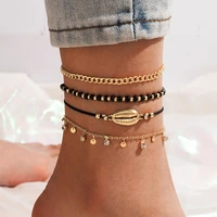 docona 4pcssets boho shell beaded foot chain for women charms gold color rhinestone tassel anklets summer jewelry gift 17495