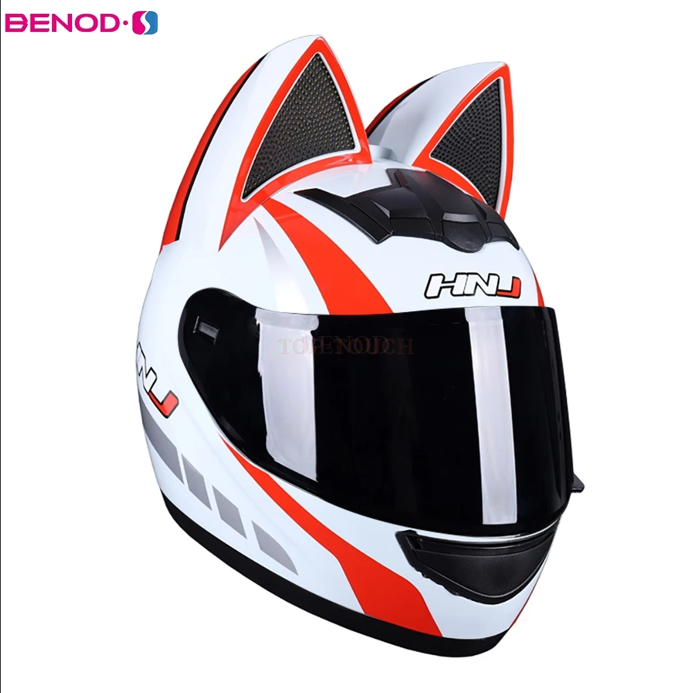 

Women Men Casco Moto Full Face Helmet Off-road Motorcycle Equipment With Removable Cat Ears Lining Helmet 8 Colors Helmets