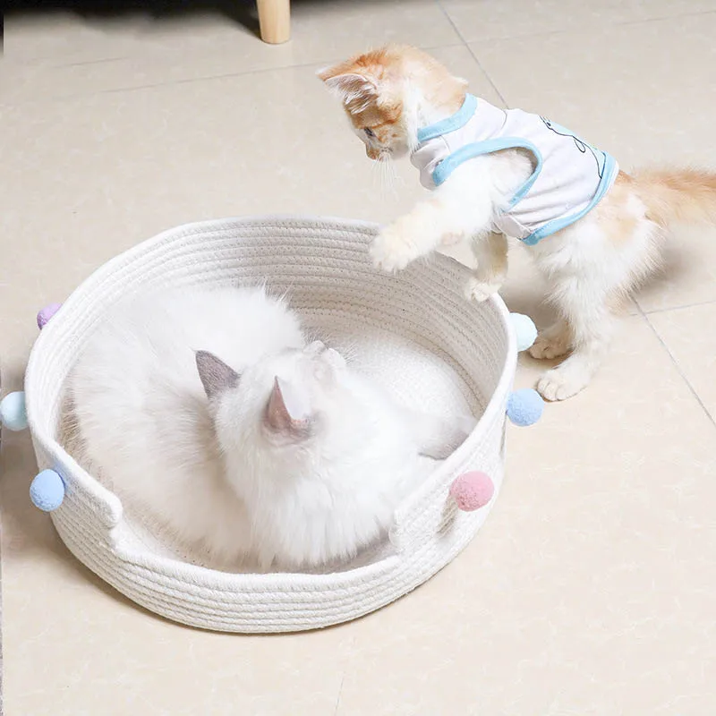 

Pet Bed Cat Scratching Mat â€‹Rabbit Bowl Handmade Cotton Rope Receive Basket Cat Non-stick Claw Summer Is Cool Nest Winter Warm