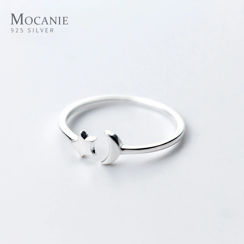 

Mocanie Fashion Simple Cute Star Moon Adjustable Finger 925 Sterling Silver Ring for Women Korea Style Fine Jewelry Party Gift