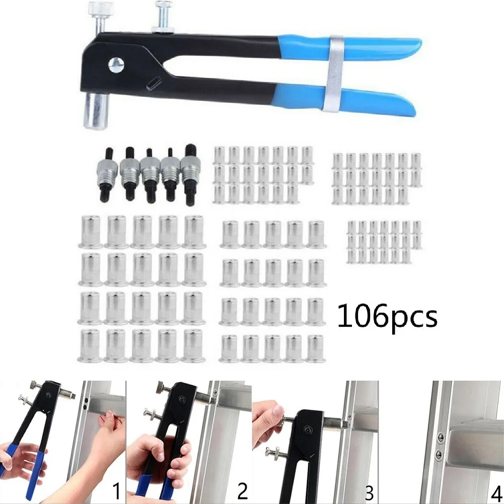 

106 шт. набор Gewindemutter-Nietwerkzeug Nussnietwerkzeug M3-M8 M3/M4/M5/M6/M8 Mutternietdorne Mutternset Новый