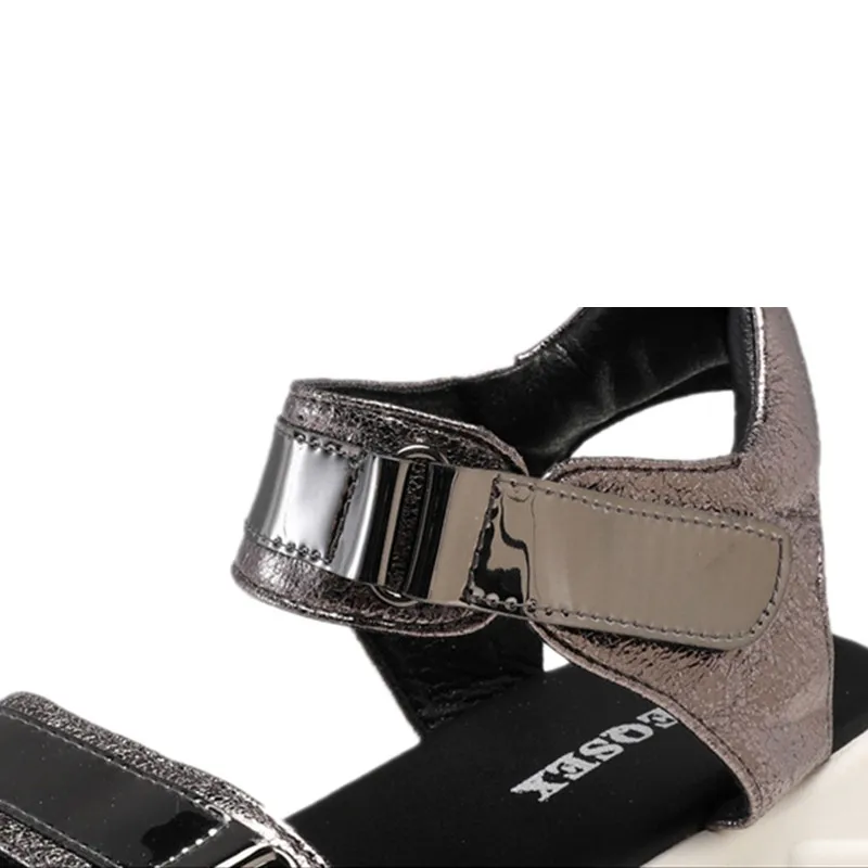 Platform Women's Sandals PU Leather Silver Casual Fashion Hook&ampLoop Ladies Shoes Wedge Women Beach 2048w | Обувь