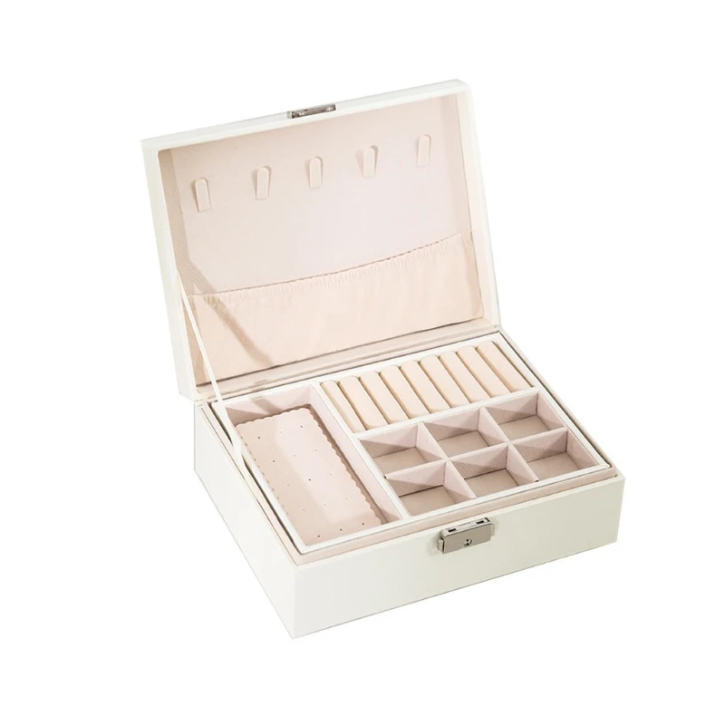 

L5YA 2 Layer Jewelry Box Organizer PU Leather Display Jewel Holder Removable Box