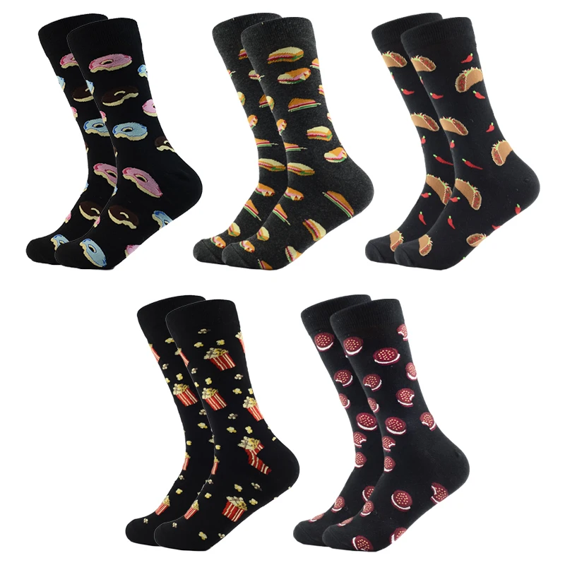 

Harajuku Hot Sale Men's Funny Combed Cotton Colorful Food Socks Donut Pattern Casual Dress Wedding Socks Fashion Skateboar