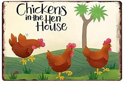 

Chicken in The Hen House Iron Painting Metal Plate Retro Tin Sign Vintage Wall Bar Shop Decor 12"x8"