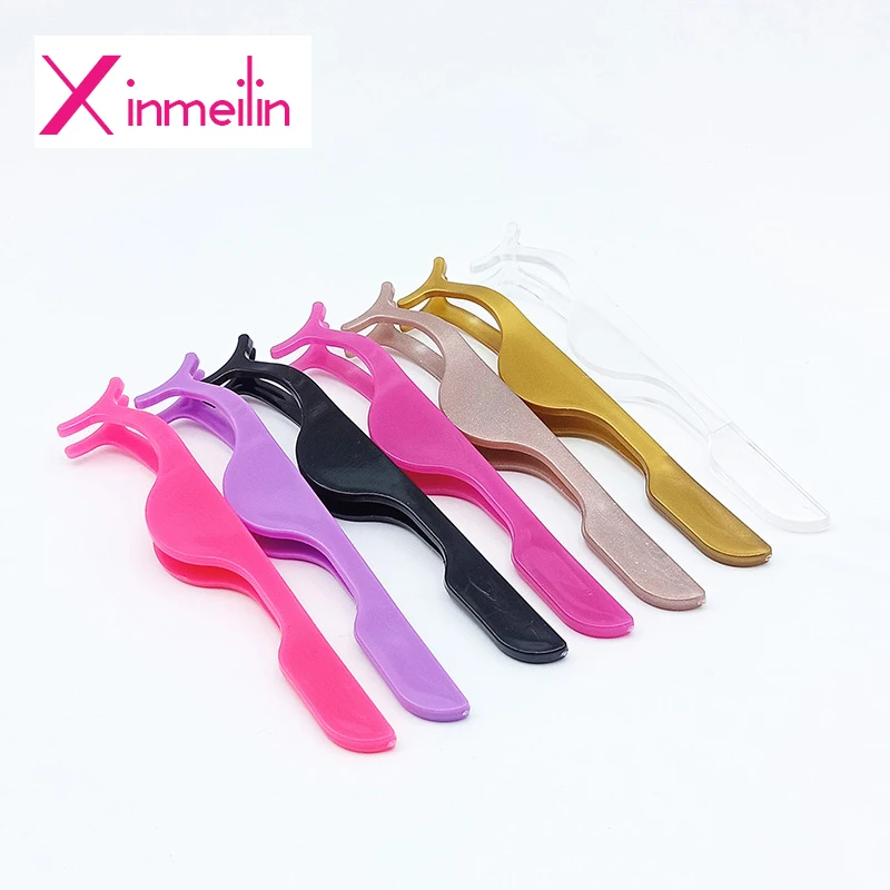 

10pcs false eyelashes tweezers wholesale multiple colour plastic fake lashes Applicator Curler makeup tools Custom LOGO Sticker