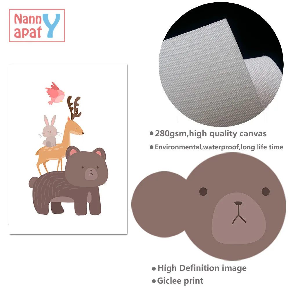 

Cute Animal Poster Beer Giraffe Fox Prints Wall Art Canvas Painting Cartoon Nursery Picture Baby Living Room Home Decoration