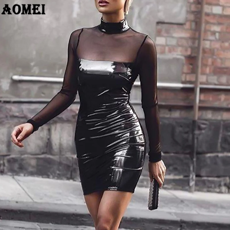 Платье футляр 2021 сексуальные кожаные платья из ПВХ для влажного образа