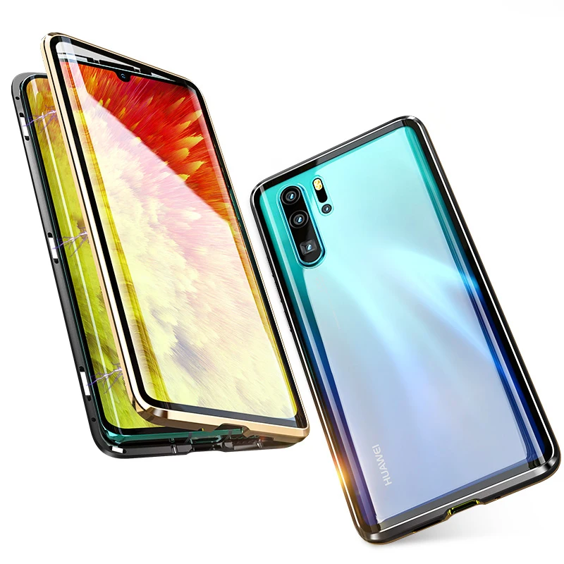 Black Gold Роскошный защитный Магнитный чехол на весь корпус для huawei P30 Pro P20 mate 20 Pro 360, чехол из закаленного стекла на заднюю панель huawei P30Pro - Цвет: Black Gold